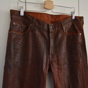 7 for all mankind orange brown waxed coated denim jeans, size 36, slimmy, NWOT